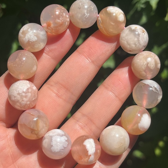 14.5mm‎ stretchable pink flower agate bracelet - Picture 1 of 10